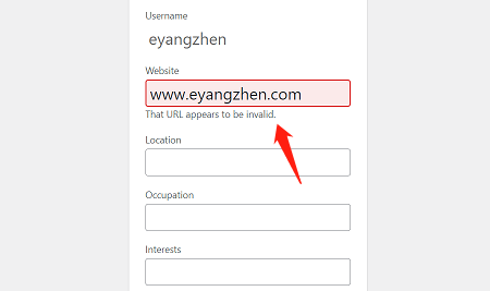 注册WordPress官方社区账号时出现That URL appears to be invalid.