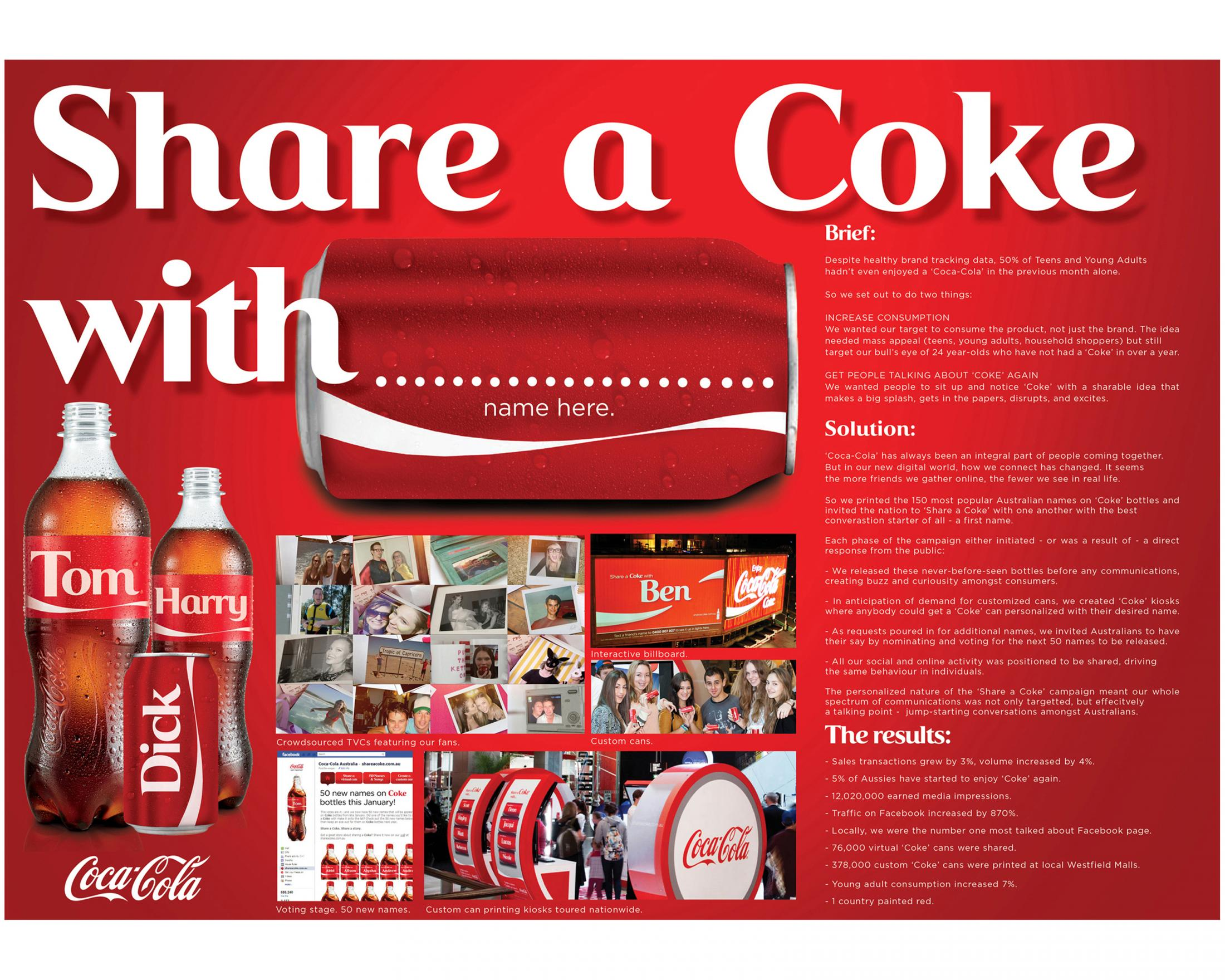 可口可乐Share a Coke营销案例，可乐瓶上印上人们的名字